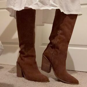 STEVE MADDEN Seven Brown Suede Leather Knee-High Boots